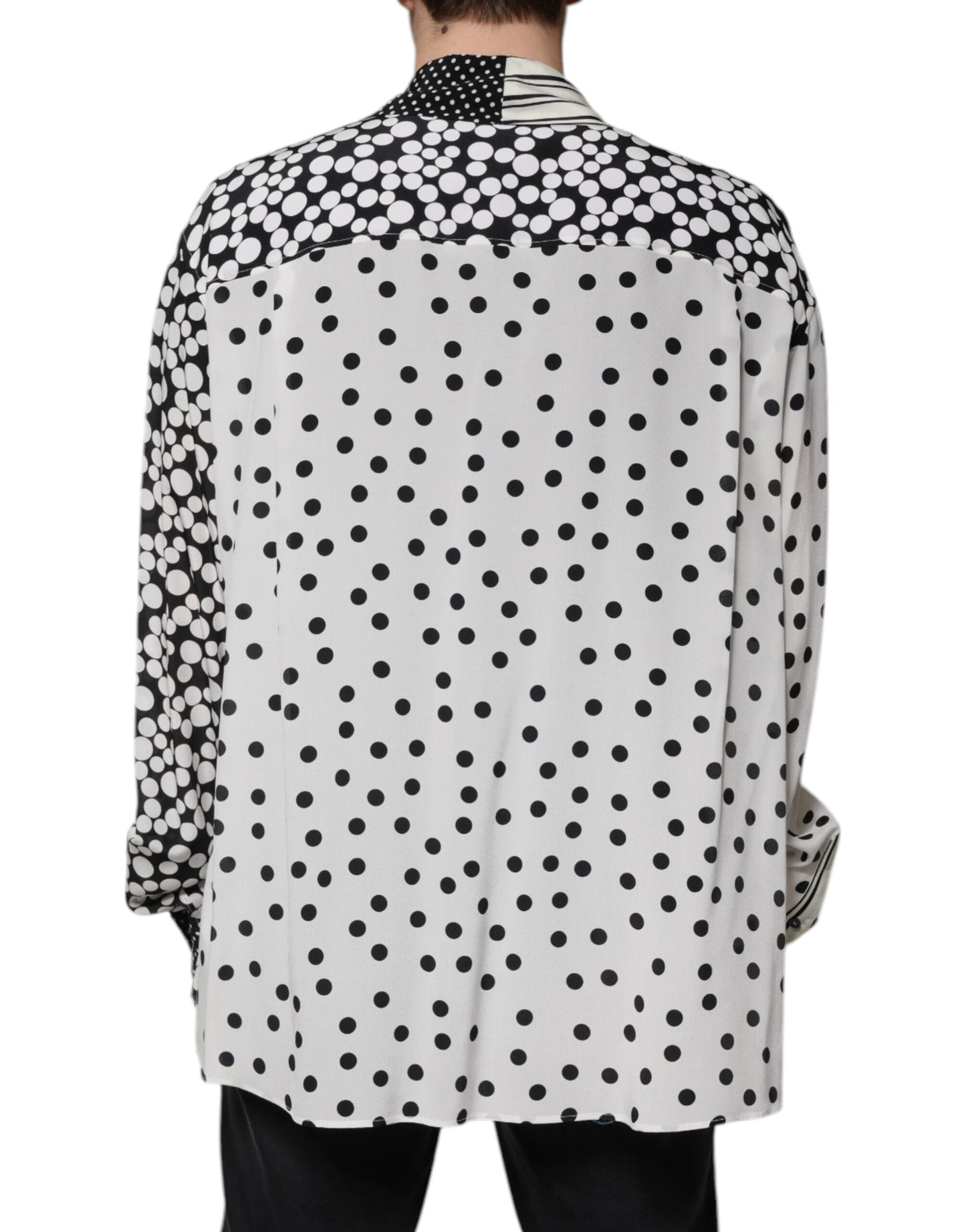 Dolce & Gabbana Black White Polka Dots Silk Men Casual Shirt by Dolce & Gabbana