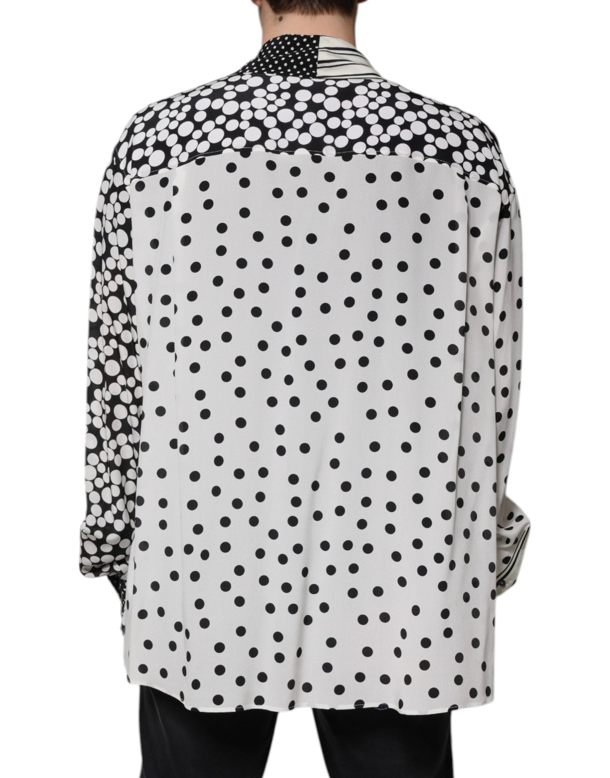 Dolce & Gabbana Black White Polka Dots Silk Men Casual Shirt by Dolce & Gabbana