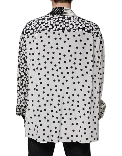 Dolce & Gabbana Black White Polka Dots Silk Men Casual Shirt by Dolce & Gabbana