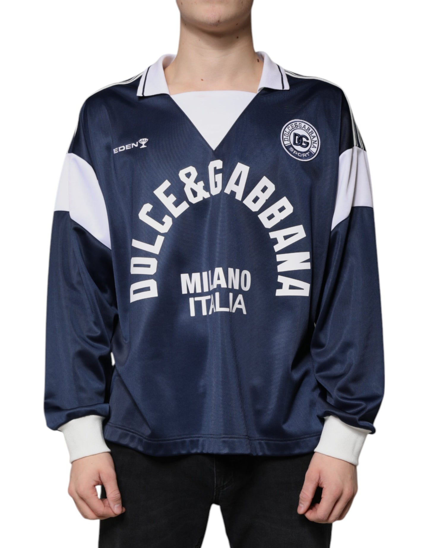 Dolce & Gabbana Blue White Milano Long Sleeve Jersey T-shirt by Dolce & Gabbana