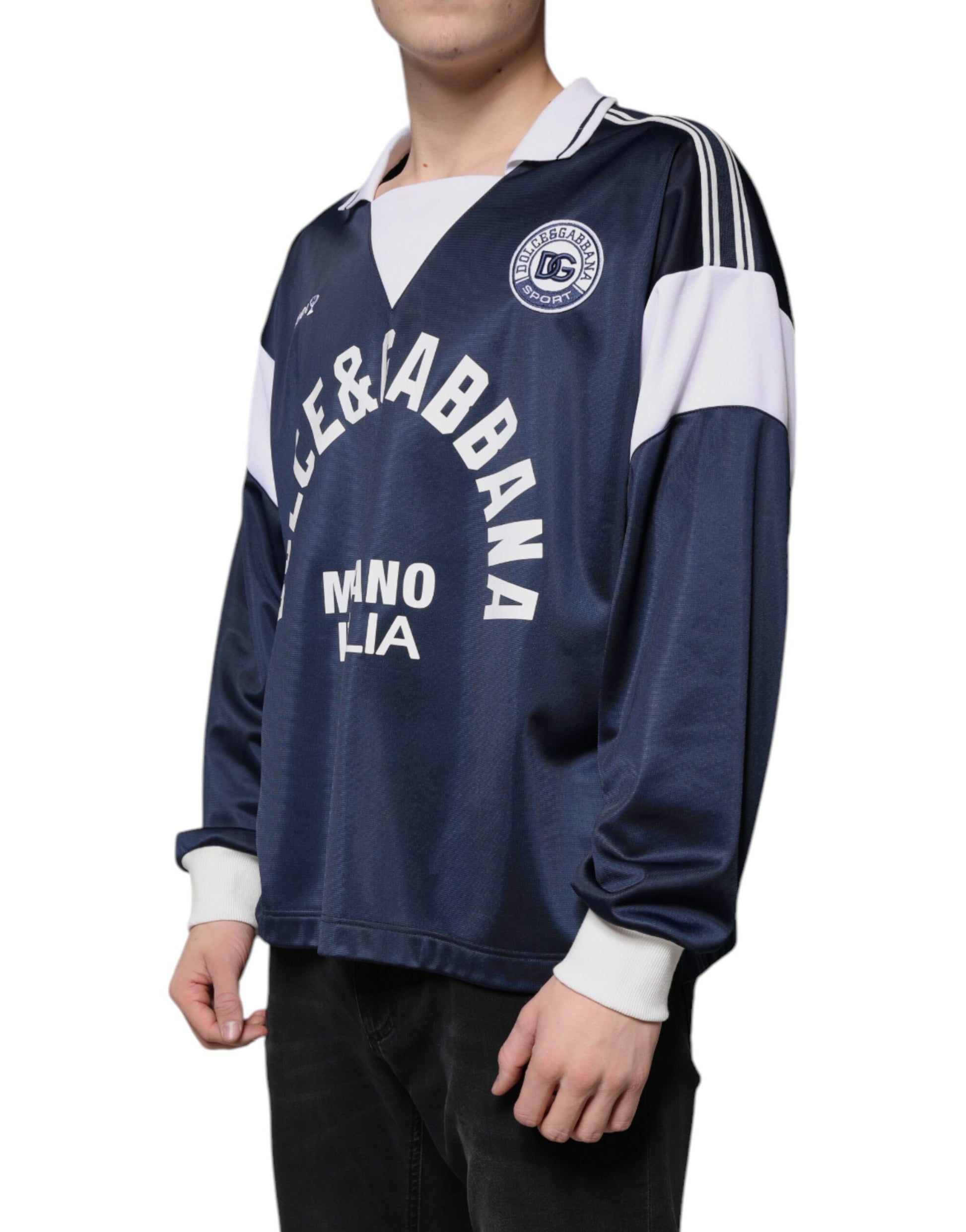 Dolce & Gabbana Blue White Milano Long Sleeve Jersey T-shirt by Dolce & Gabbana