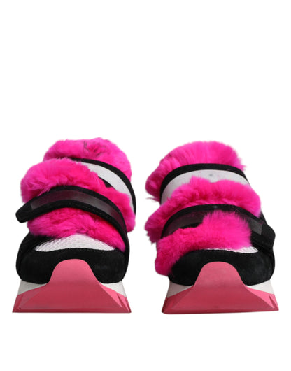 Dolce & Gabbana Black Pink Fur Embellished Sneakers Shoes by Dolce & Gabbana