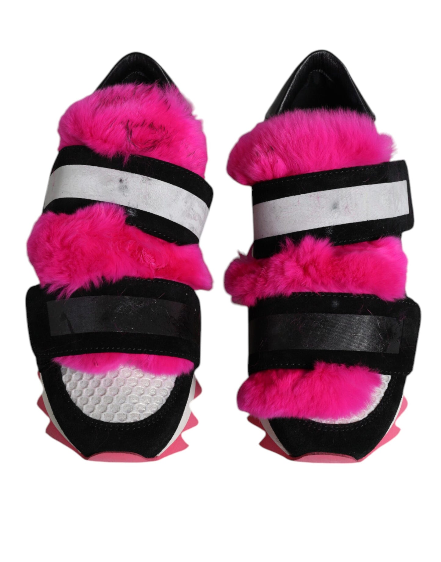 Dolce & Gabbana Black Pink Fur Embellished Sneakers Shoes by Dolce & Gabbana