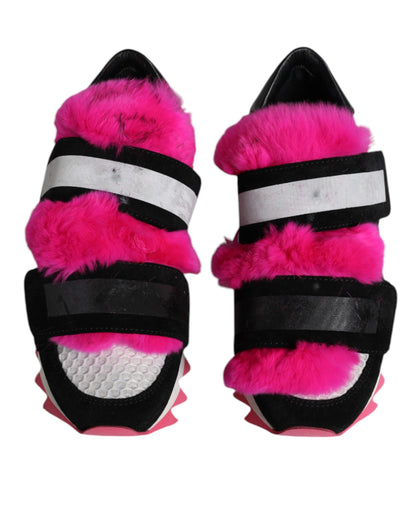 Dolce & Gabbana Black Pink Fur Embellished Sneakers Shoes by Dolce & Gabbana