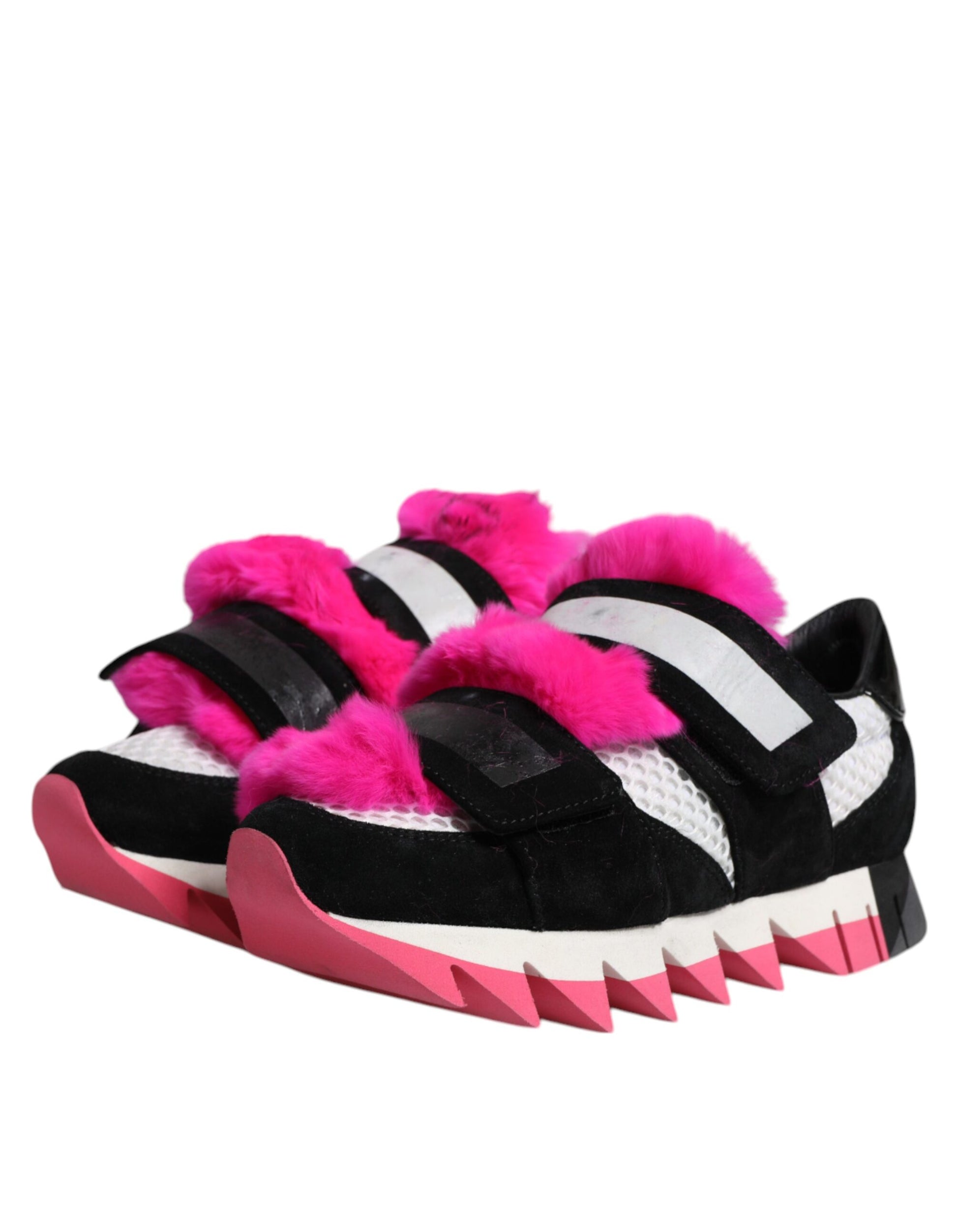 Dolce & Gabbana Black Pink Fur Embellished Sneakers Shoes by Dolce & Gabbana