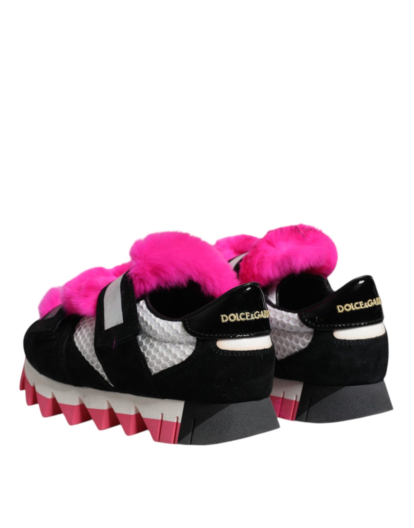 Dolce & Gabbana Black Pink Fur Embellished Sneakers Shoes by Dolce & Gabbana