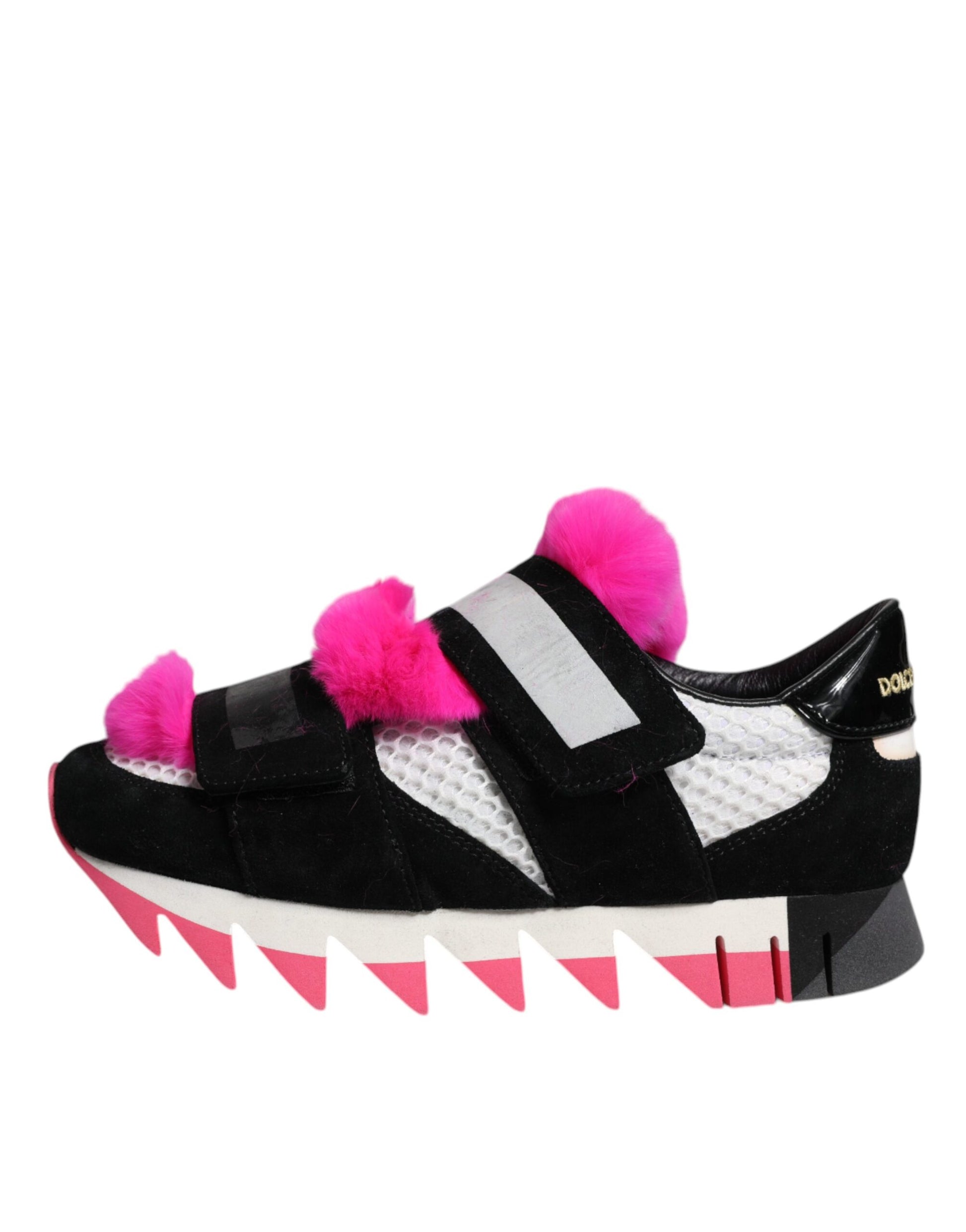 Dolce & Gabbana Black Pink Fur Embellished Sneakers Shoes by Dolce & Gabbana