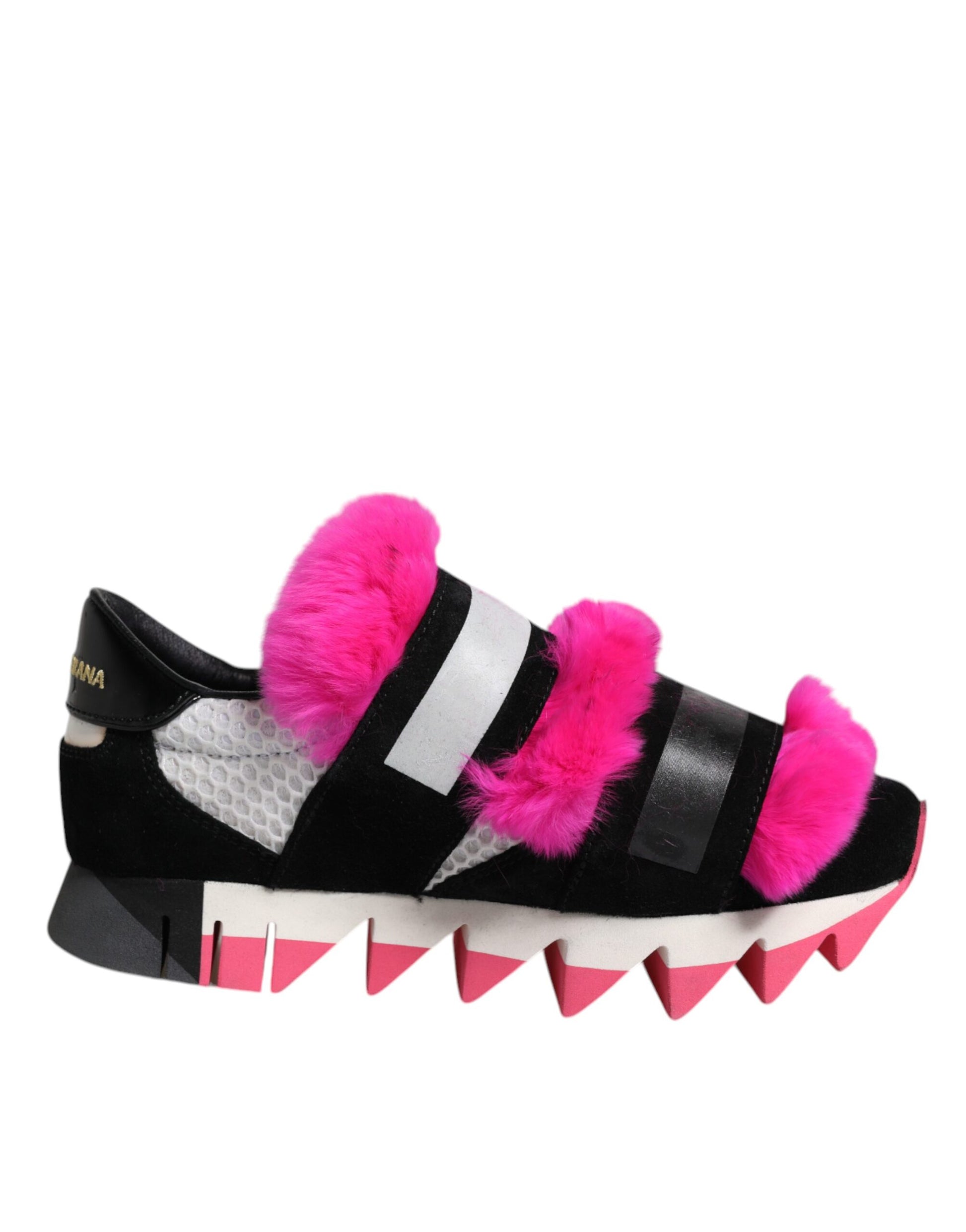 Dolce & Gabbana Black Pink Fur Embellished Sneakers Shoes by Dolce & Gabbana
