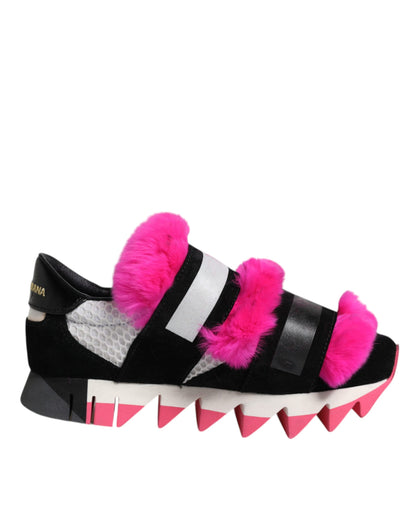 Dolce & Gabbana Black Pink Fur Embellished Sneakers Shoes by Dolce & Gabbana