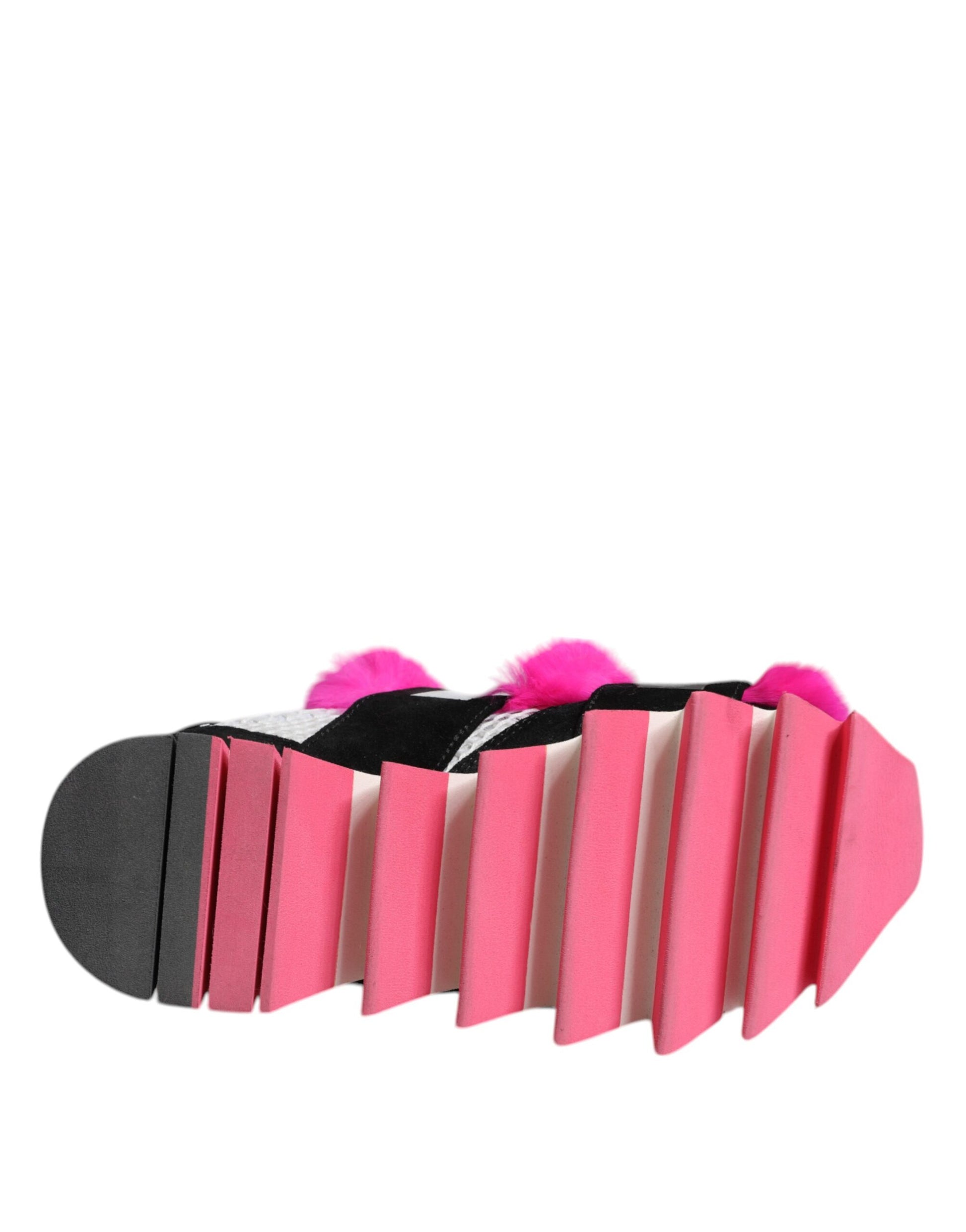 Dolce & Gabbana Black Pink Fur Embellished Sneakers Shoes by Dolce & Gabbana
