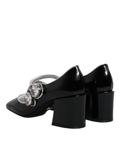 Escarpins Mary Jane en cuir verni noir et cristaux Dolce &amp; Gabbana