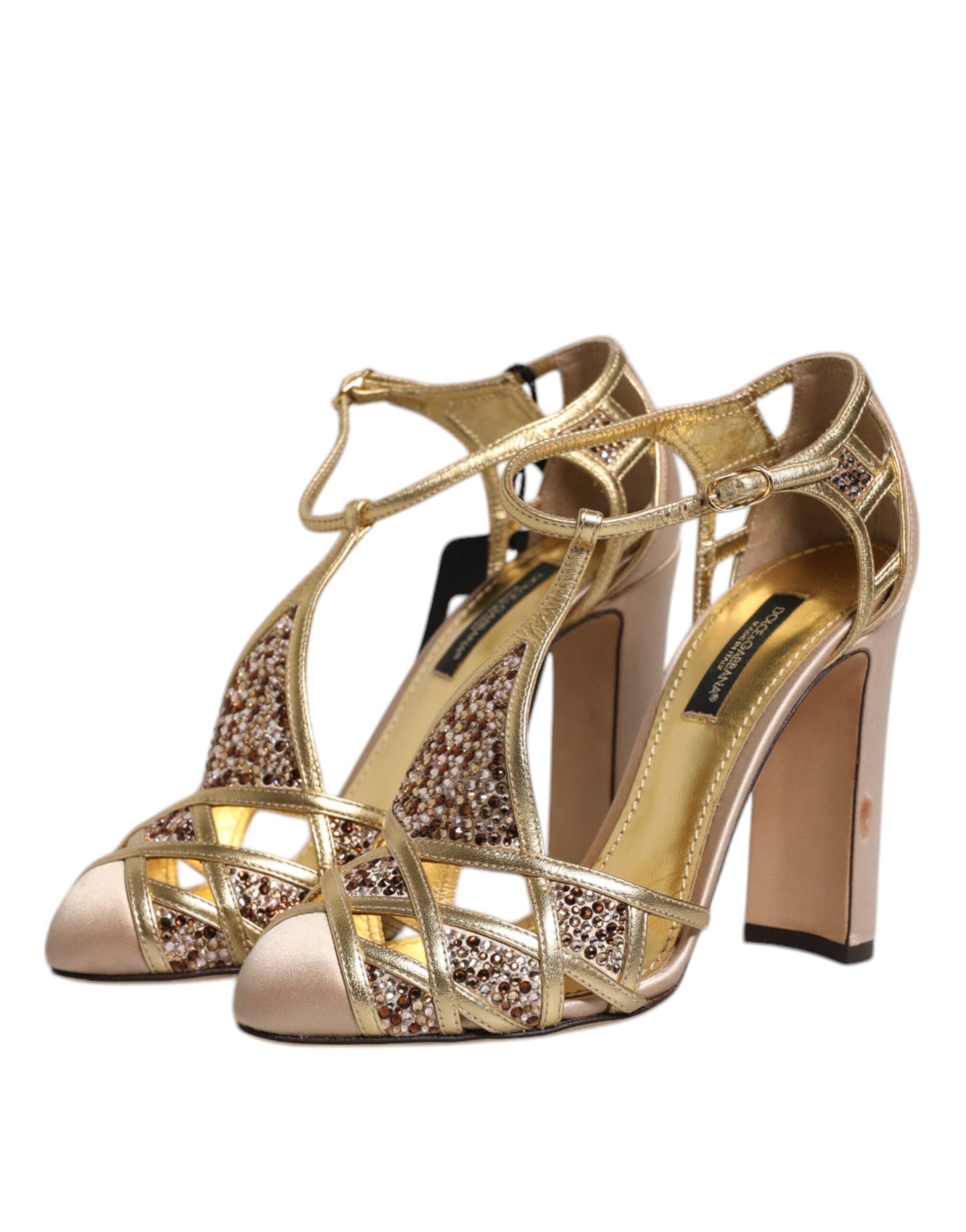 Dolce & Gabbana Beige Crystal Embellished Satin Leather Pumps Shoes by Dolce & Gabbana