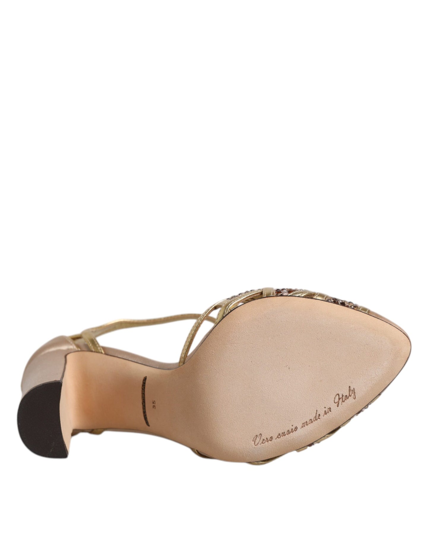 Dolce & Gabbana Beige Crystal Embellished Satin Leather Pumps Shoes by Dolce & Gabbana