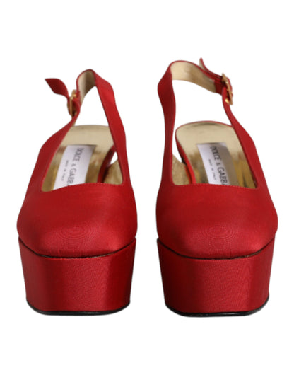 Dolce & Gabbana Red Platform Slingback Heels Sandals Shoes by Dolce & Gabbana