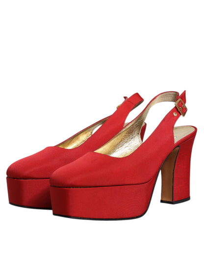 Dolce & Gabbana Red Platform Slingback Heels Sandals Shoes by Dolce & Gabbana