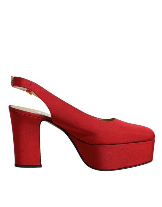 Dolce & Gabbana Red Platform Slingback Heels Sandals Shoes by Dolce & Gabbana
