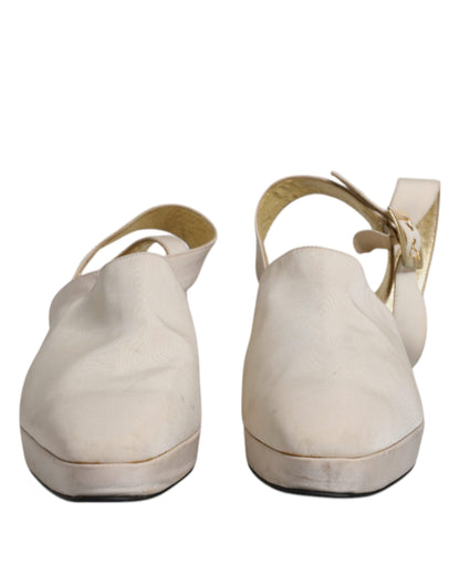 Dolce & Gabbana Off White Block Heels Slingback Sandals Shoes by Dolce & Gabbana