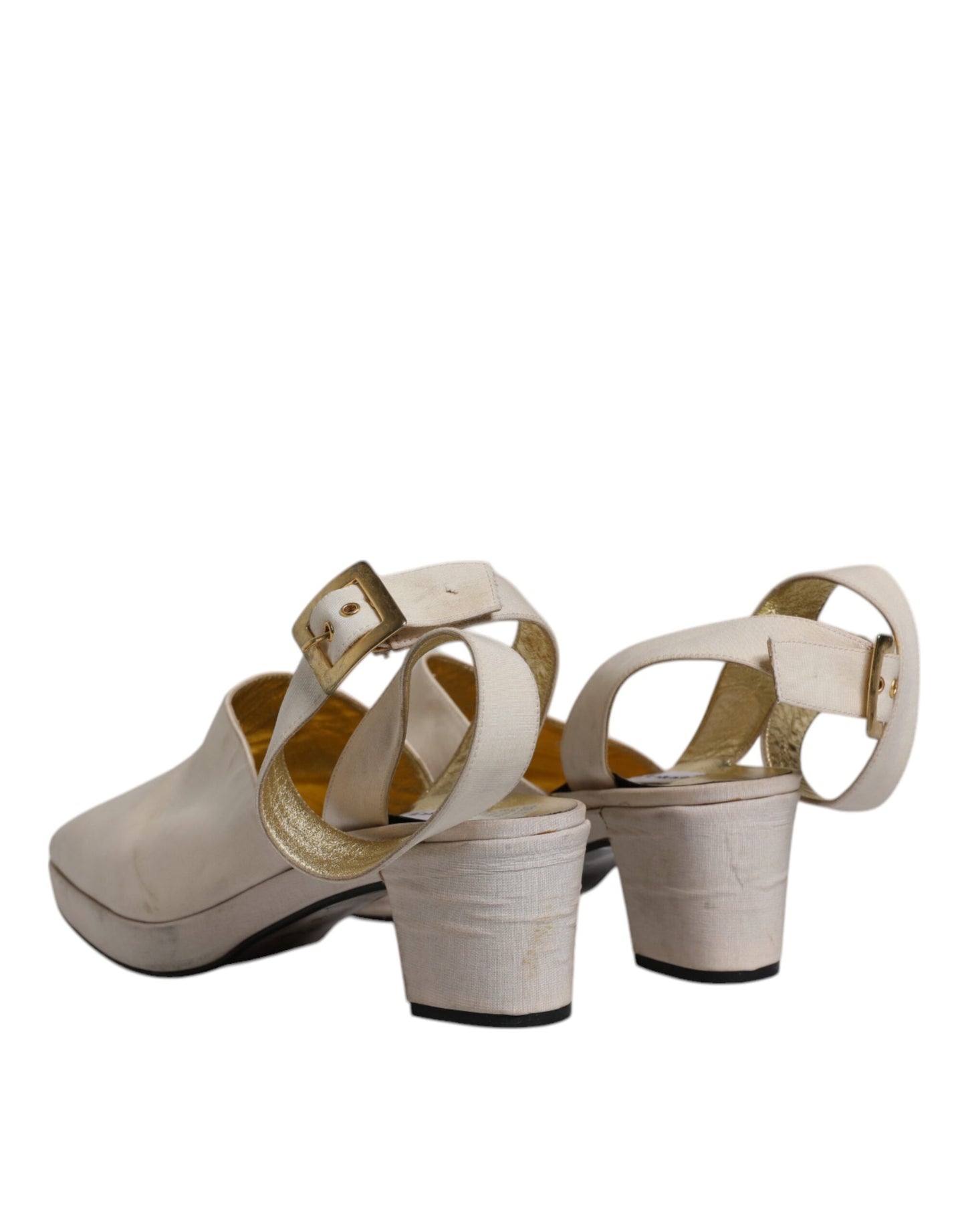 Dolce & Gabbana Off White Block Heels Slingback Sandals Shoes by Dolce & Gabbana