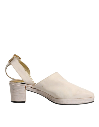 Dolce & Gabbana Off White Block Heels Slingback Sandals Shoes by Dolce & Gabbana
