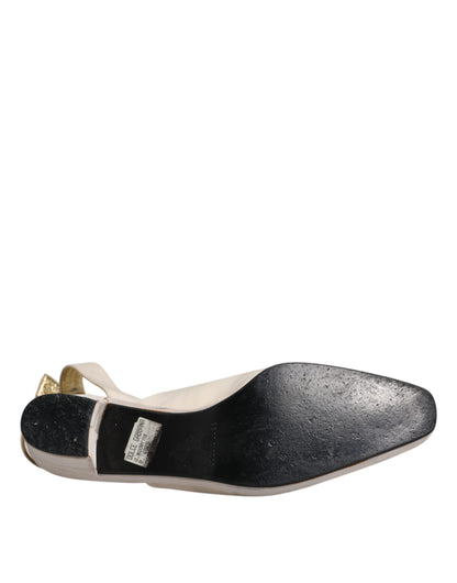 Dolce & Gabbana Off White Block Heels Slingback Sandals Shoes by Dolce & Gabbana