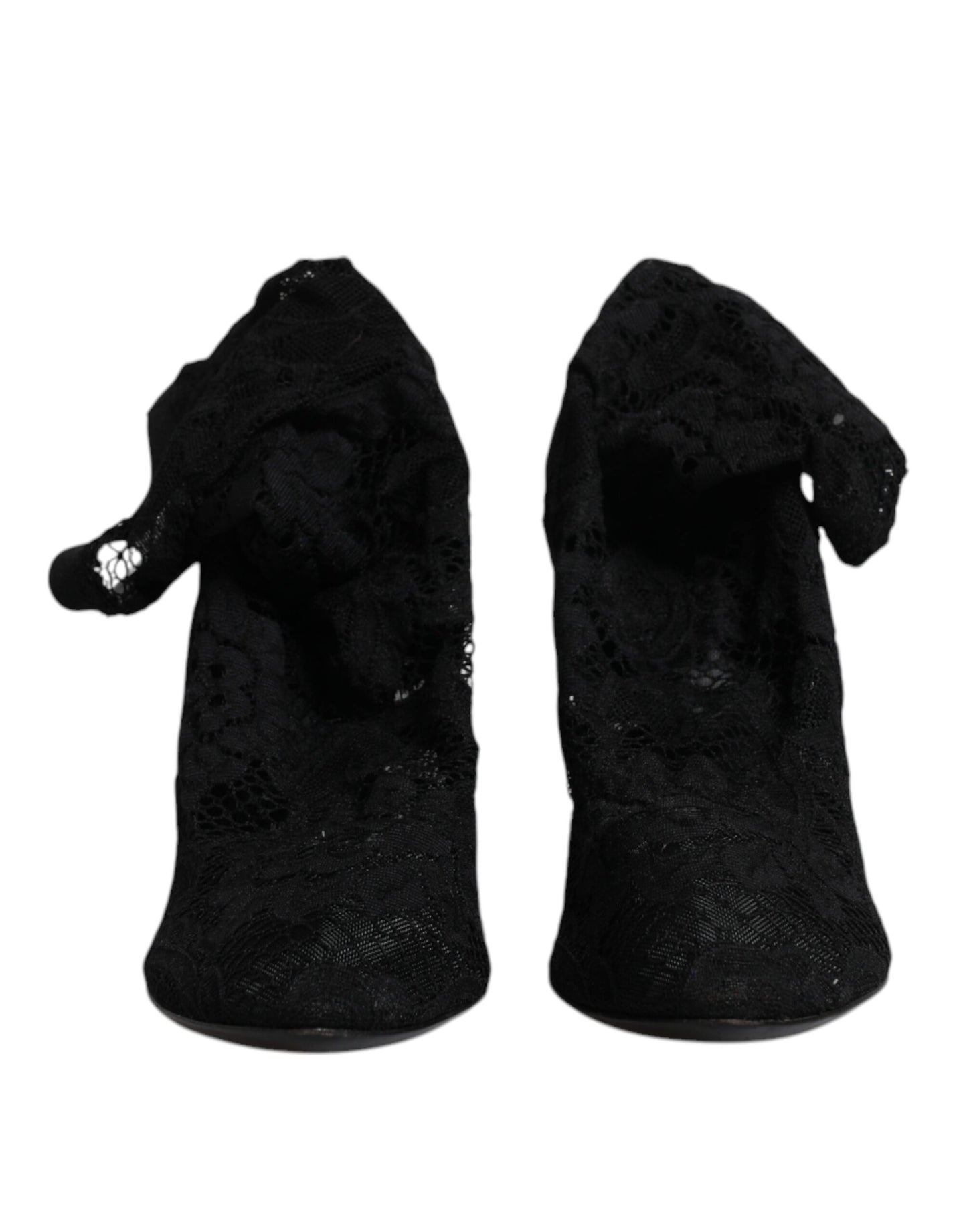 Dolce & Gabbana Black Lace Stretch Heels Mid Calf Boots Shoes by Dolce & Gabbana