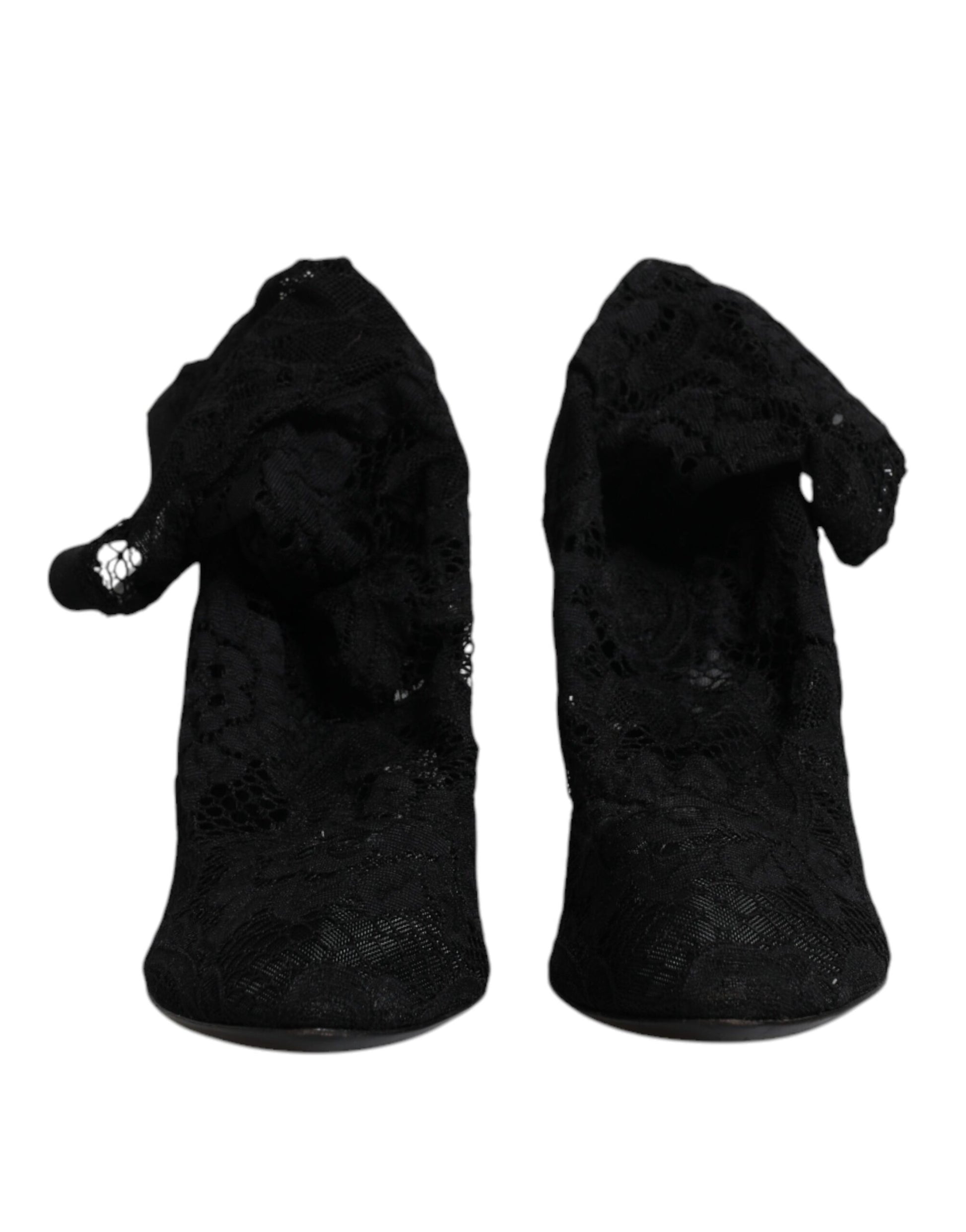 Dolce & Gabbana Black Lace Stretch Heels Mid Calf Boots Shoes by Dolce & Gabbana