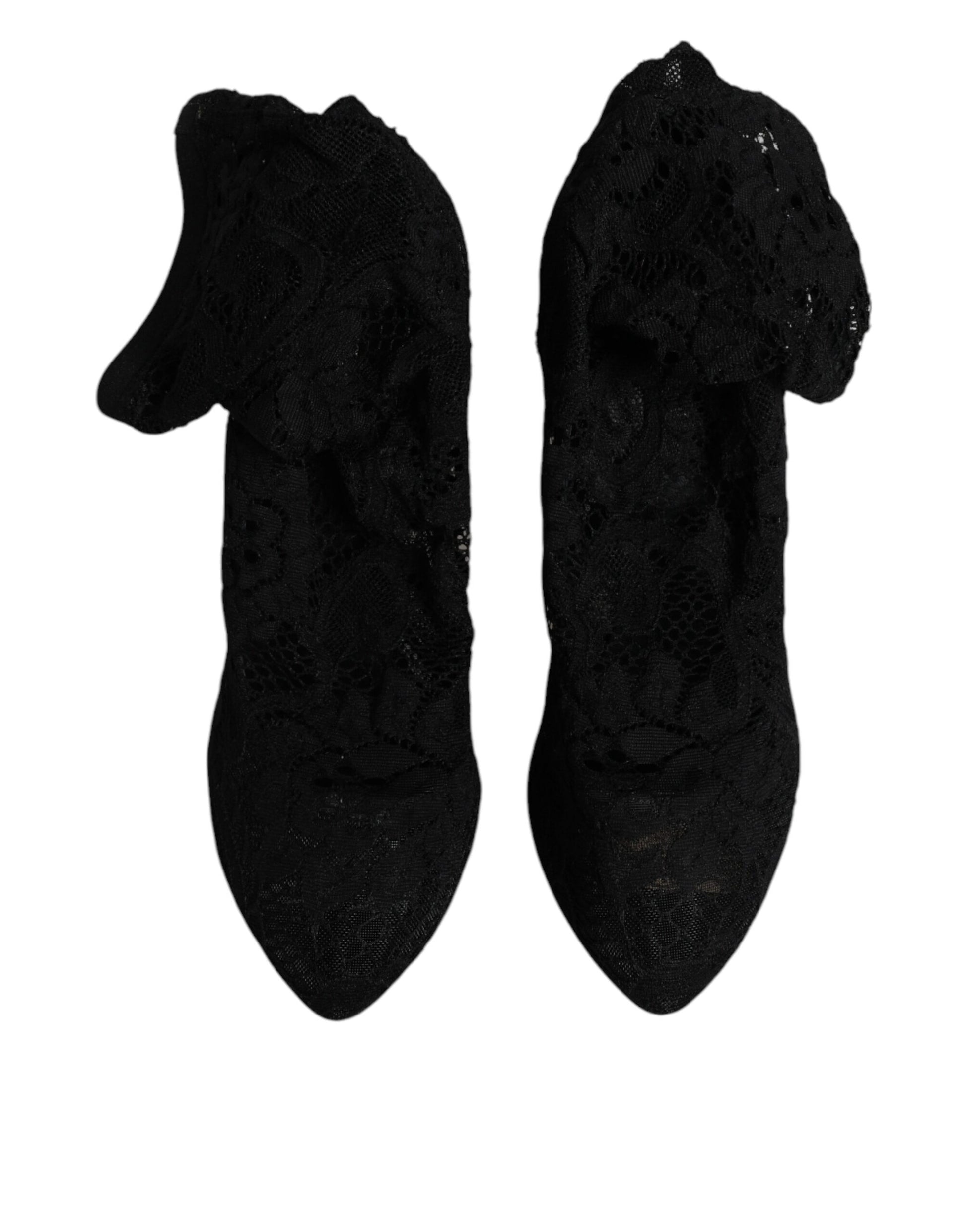 Dolce & Gabbana Black Lace Stretch Heels Mid Calf Boots Shoes by Dolce & Gabbana