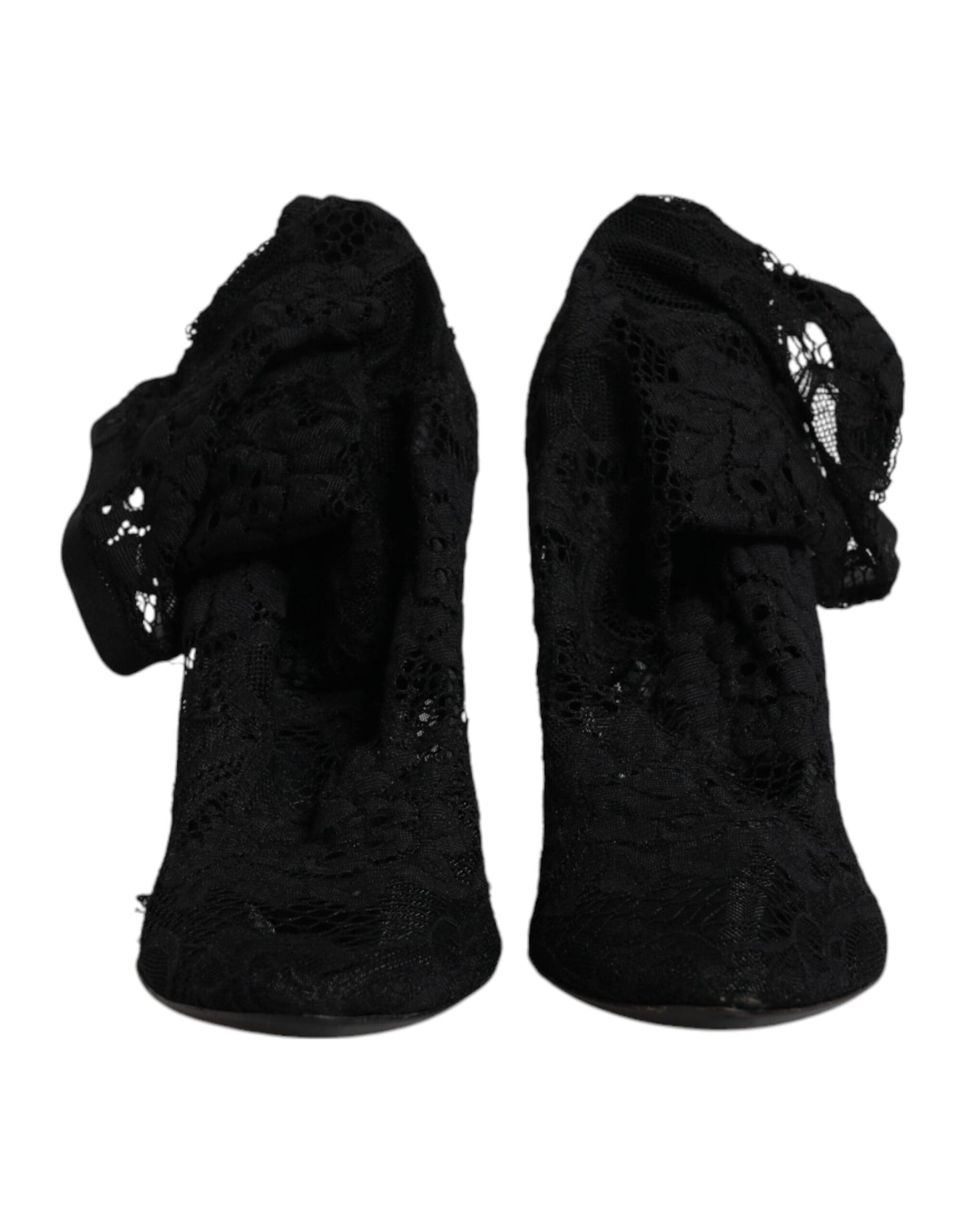 Dolce & Gabbana Black Lace Stretch Heels Mid Calf Boots Shoes by Dolce & Gabbana