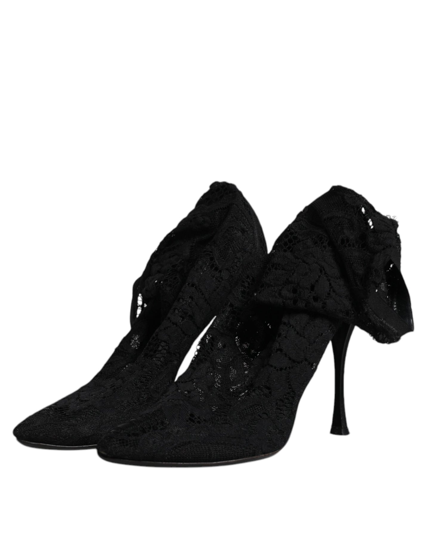 Dolce & Gabbana Black Lace Stretch Heels Mid Calf Boots Shoes by Dolce & Gabbana
