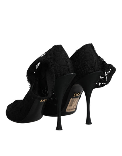Dolce & Gabbana Black Lace Stretch Heels Mid Calf Boots Shoes by Dolce & Gabbana