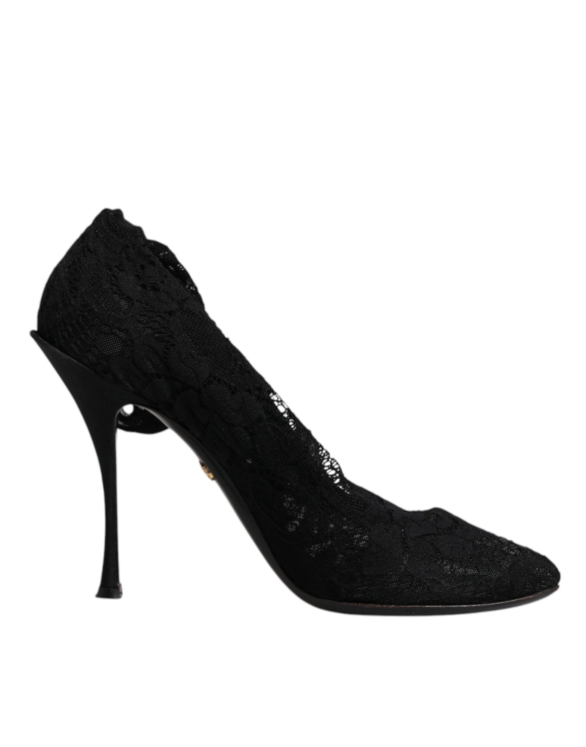 Dolce & Gabbana Black Lace Stretch Heels Mid Calf Boots Shoes by Dolce & Gabbana