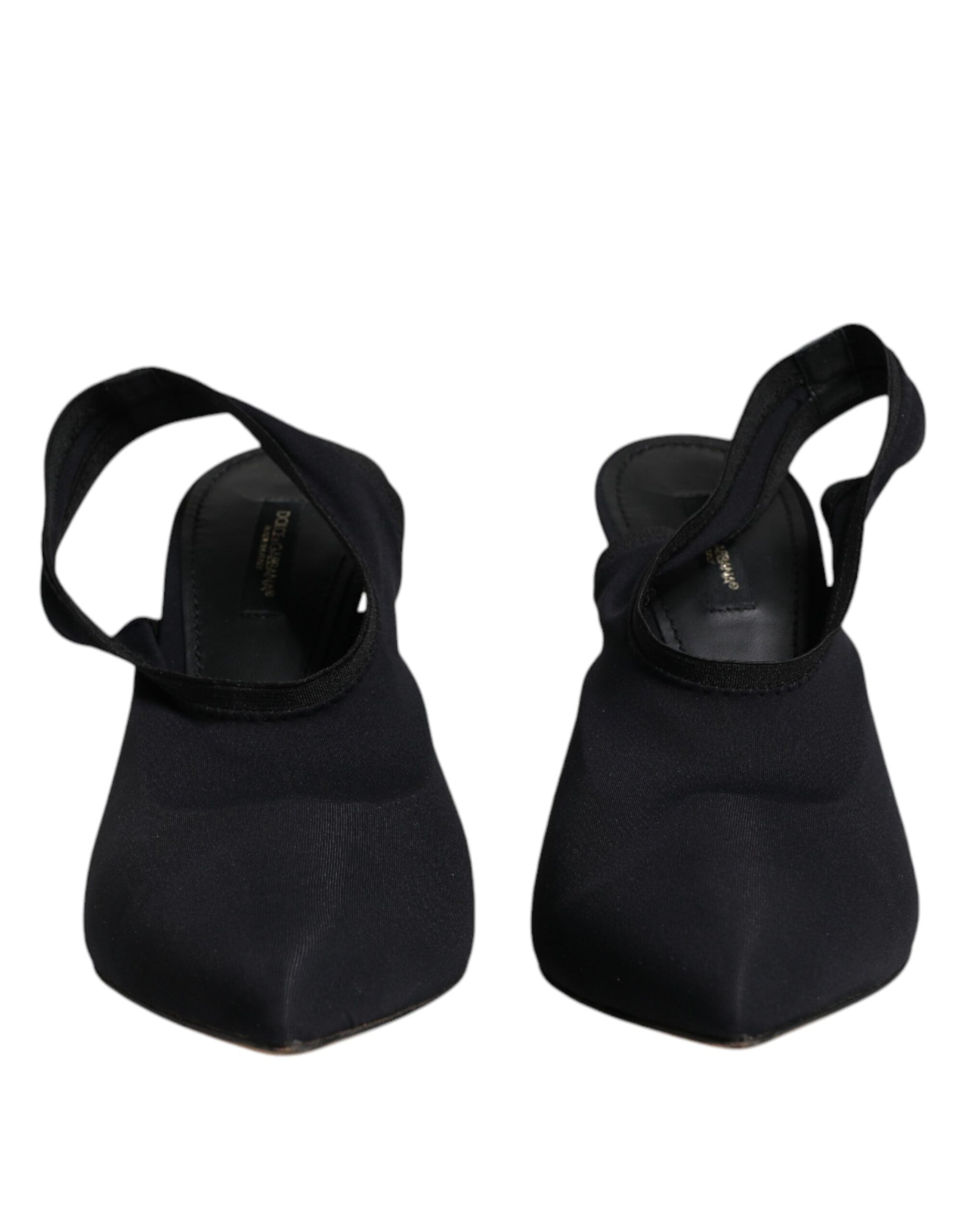 Dolce & Gabbana Black Jersey Stretch Heels Slingback Shoes by Dolce & Gabbana