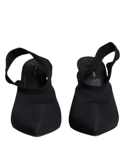 Dolce & Gabbana Black Jersey Stretch Heels Slingback Shoes by Dolce & Gabbana