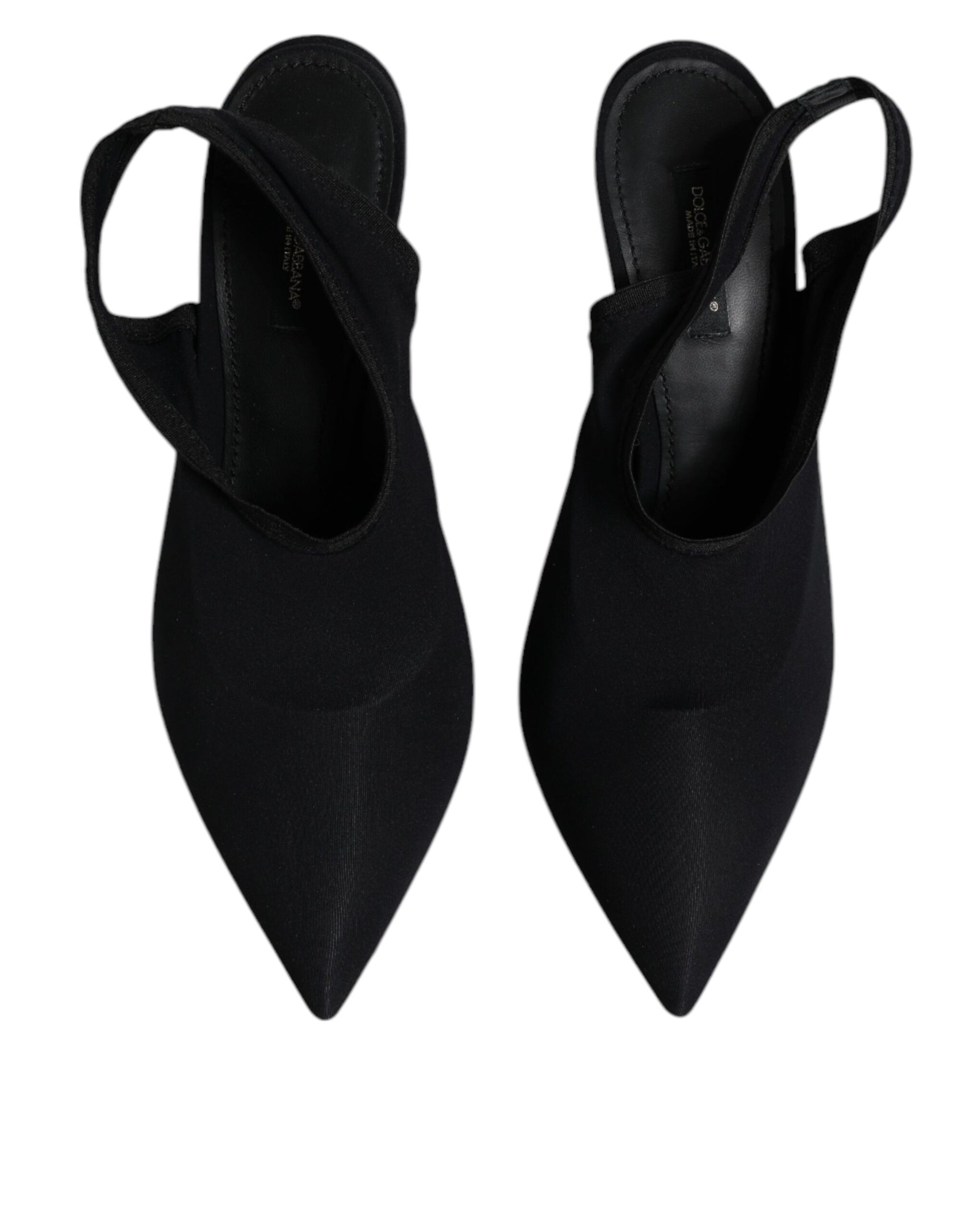 Dolce & Gabbana Black Jersey Stretch Heels Slingback Shoes by Dolce & Gabbana