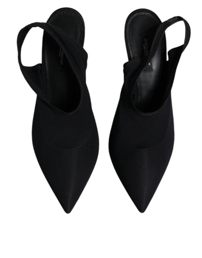 Dolce & Gabbana Black Jersey Stretch Heels Slingback Shoes by Dolce & Gabbana