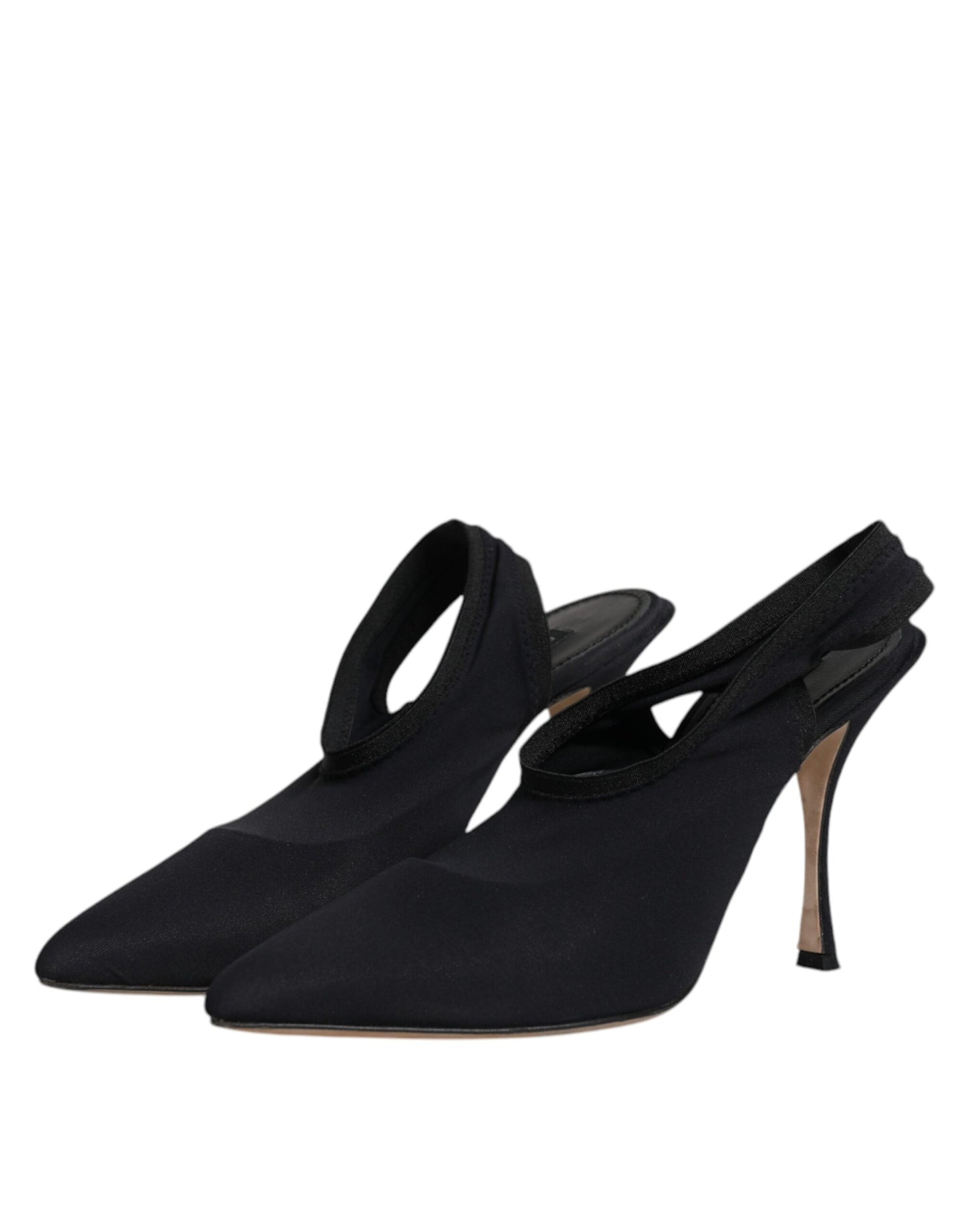 Dolce & Gabbana Black Jersey Stretch Heels Slingback Shoes by Dolce & Gabbana