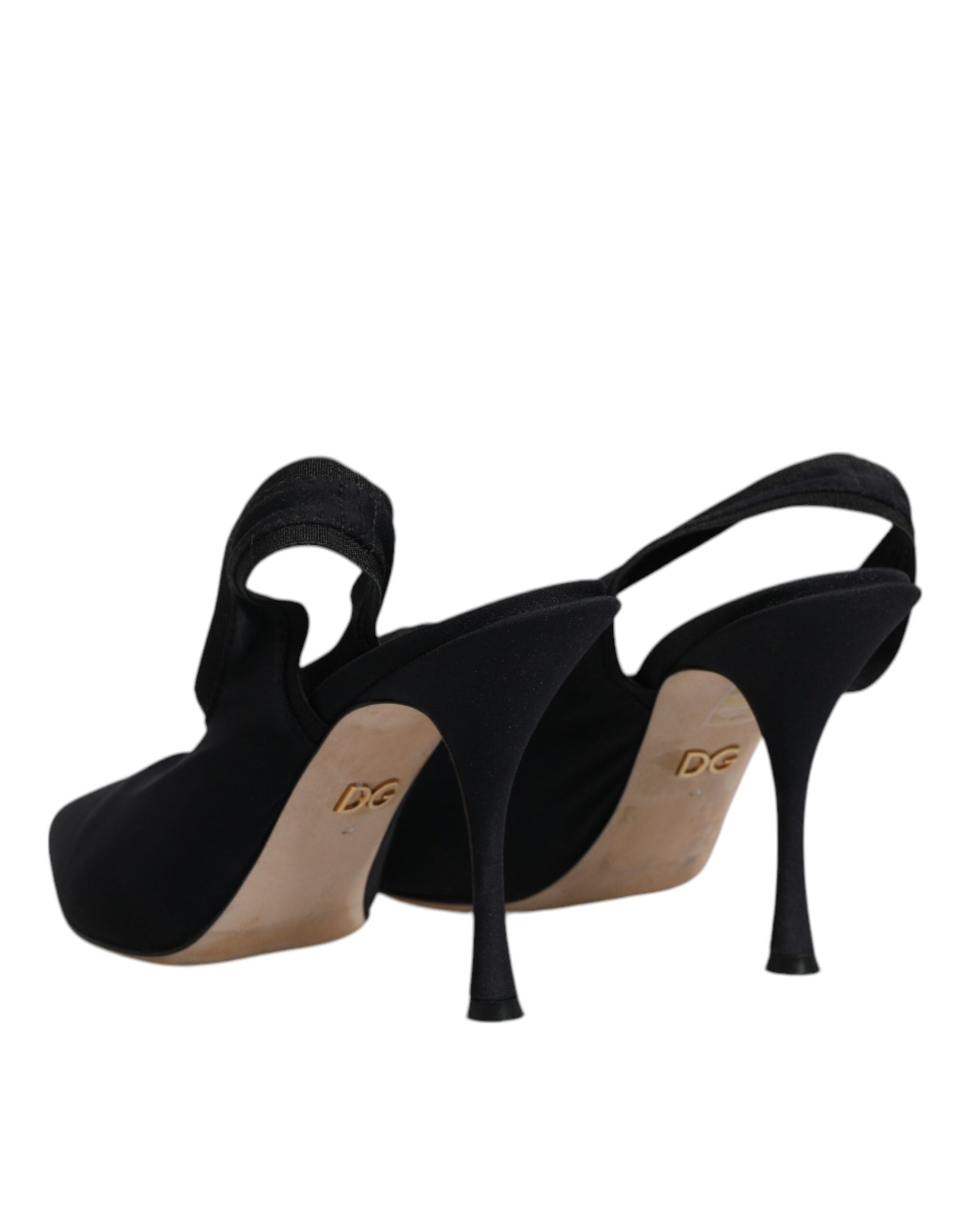 Dolce & Gabbana Black Jersey Stretch Heels Slingback Shoes by Dolce & Gabbana