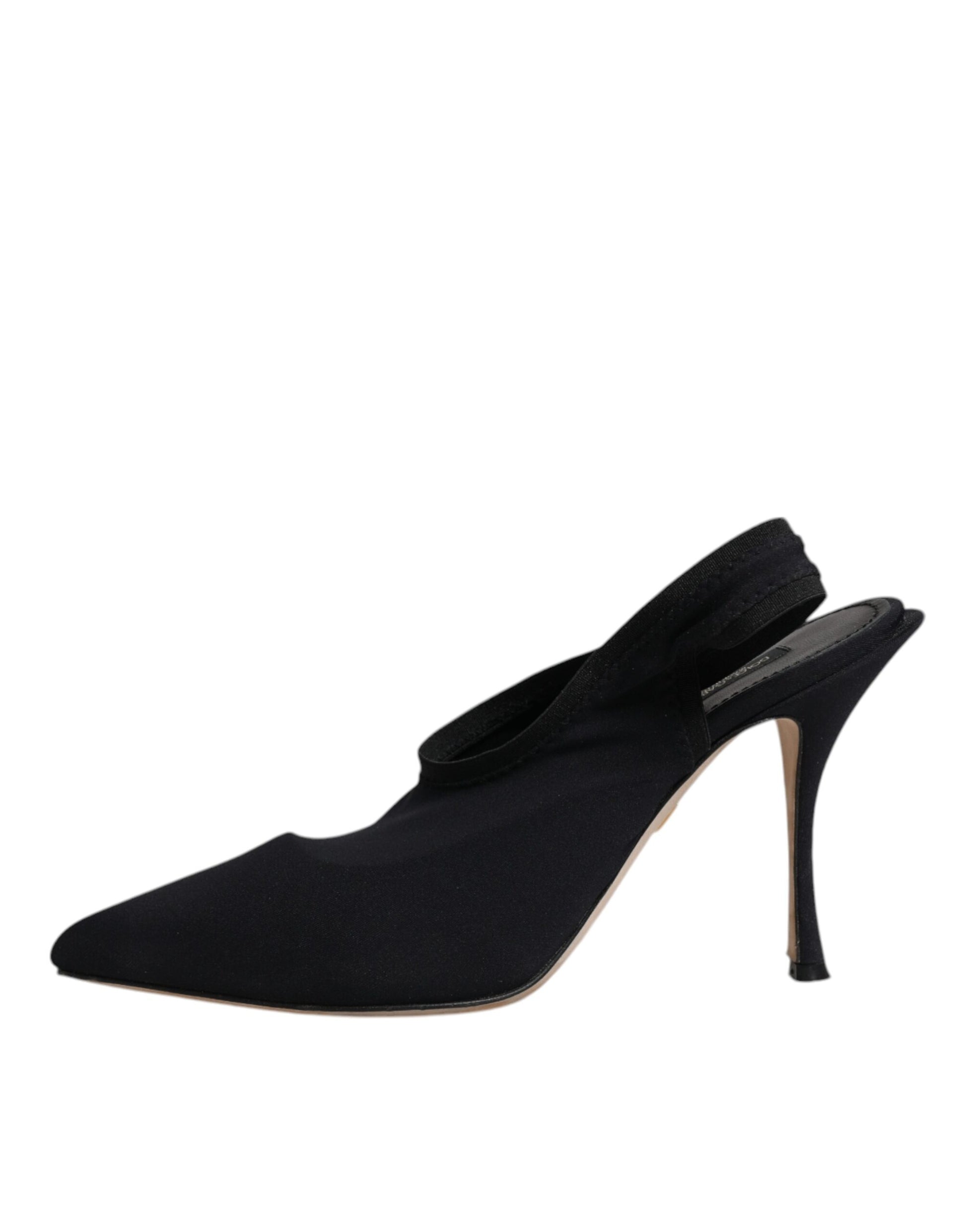 Dolce & Gabbana Black Jersey Stretch Heels Slingback Shoes by Dolce & Gabbana