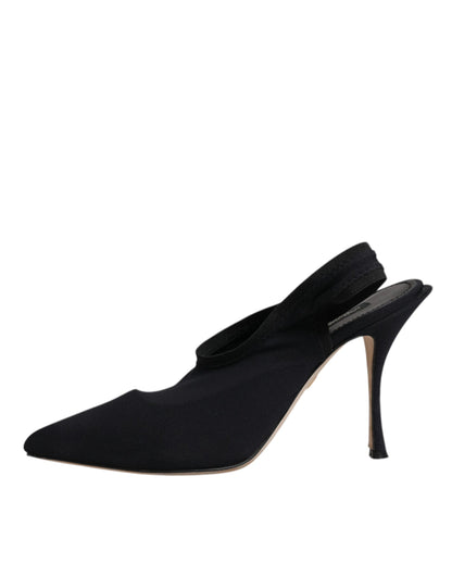 Dolce & Gabbana Black Jersey Stretch Heels Slingback Shoes by Dolce & Gabbana