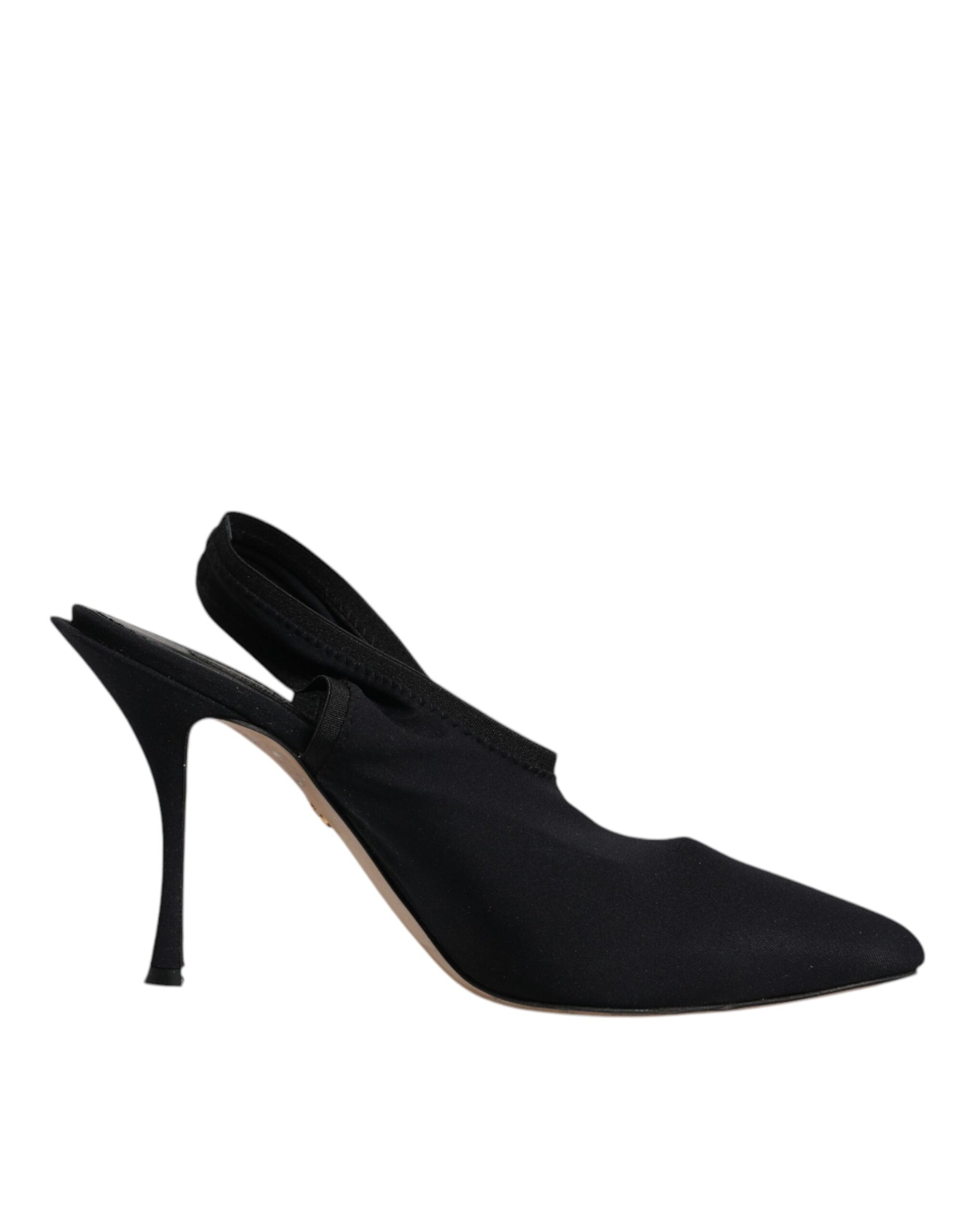 Dolce & Gabbana Black Jersey Stretch Heels Slingback Shoes by Dolce & Gabbana