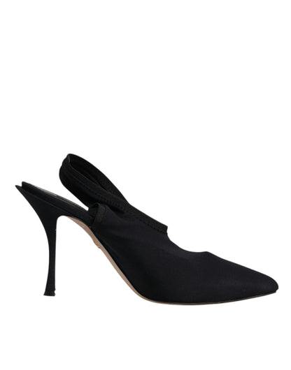 Dolce & Gabbana Black Jersey Stretch Heels Slingback Shoes by Dolce & Gabbana