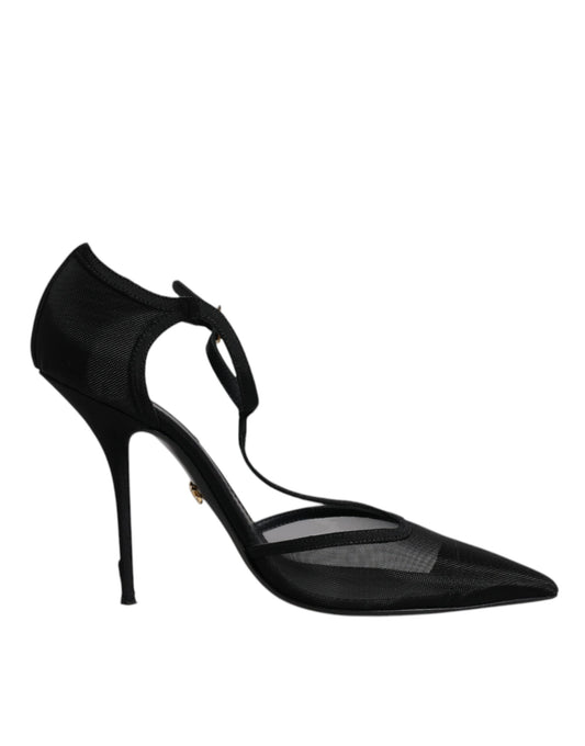 Chaussures à talons aiguilles et brides en T en maille noire Dolce &amp; Gabbana