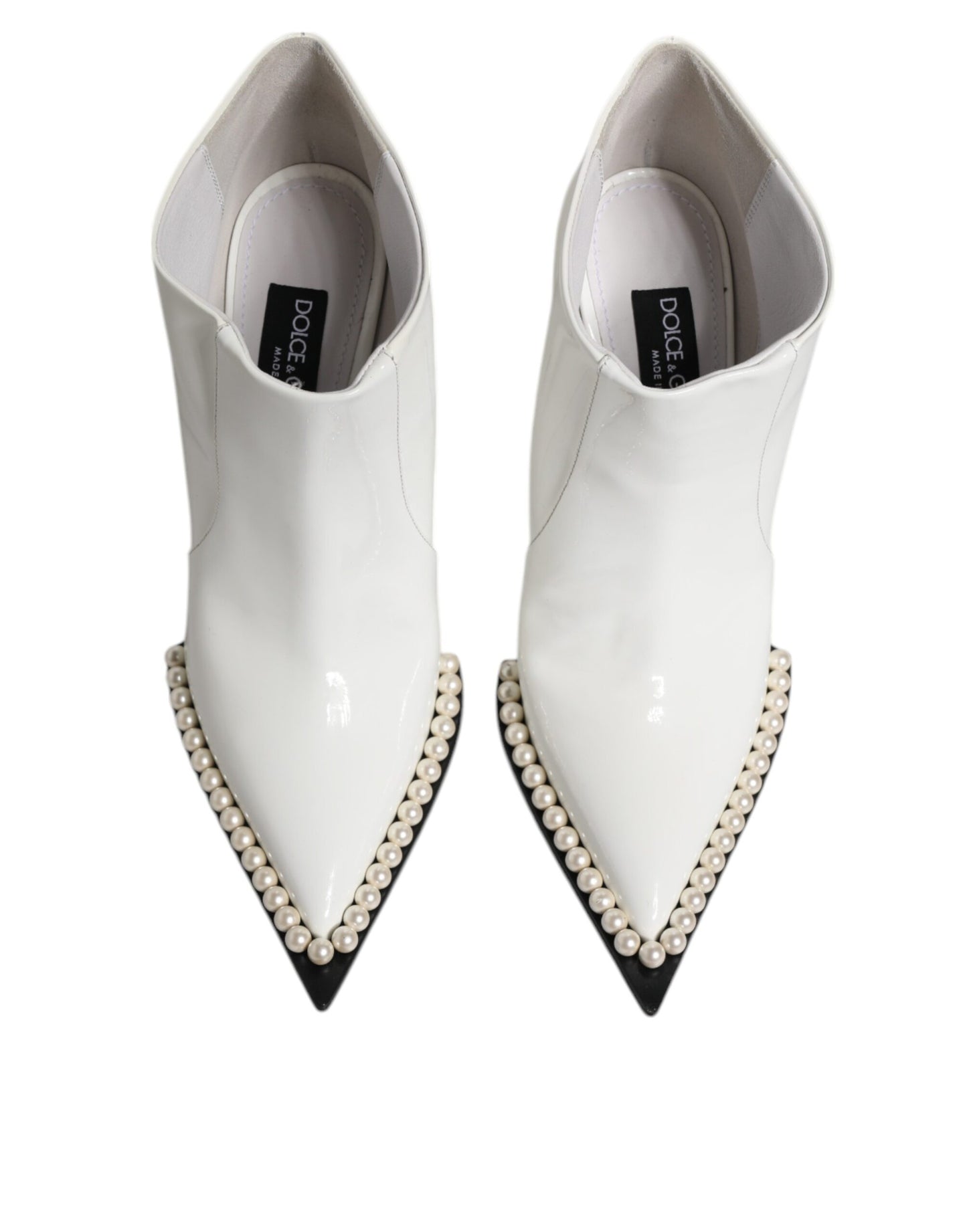 Dolce & Gabbana White Faux Pearl Leather Pointed Toe Ankle Boot Shoes by Dolce & Gabbana