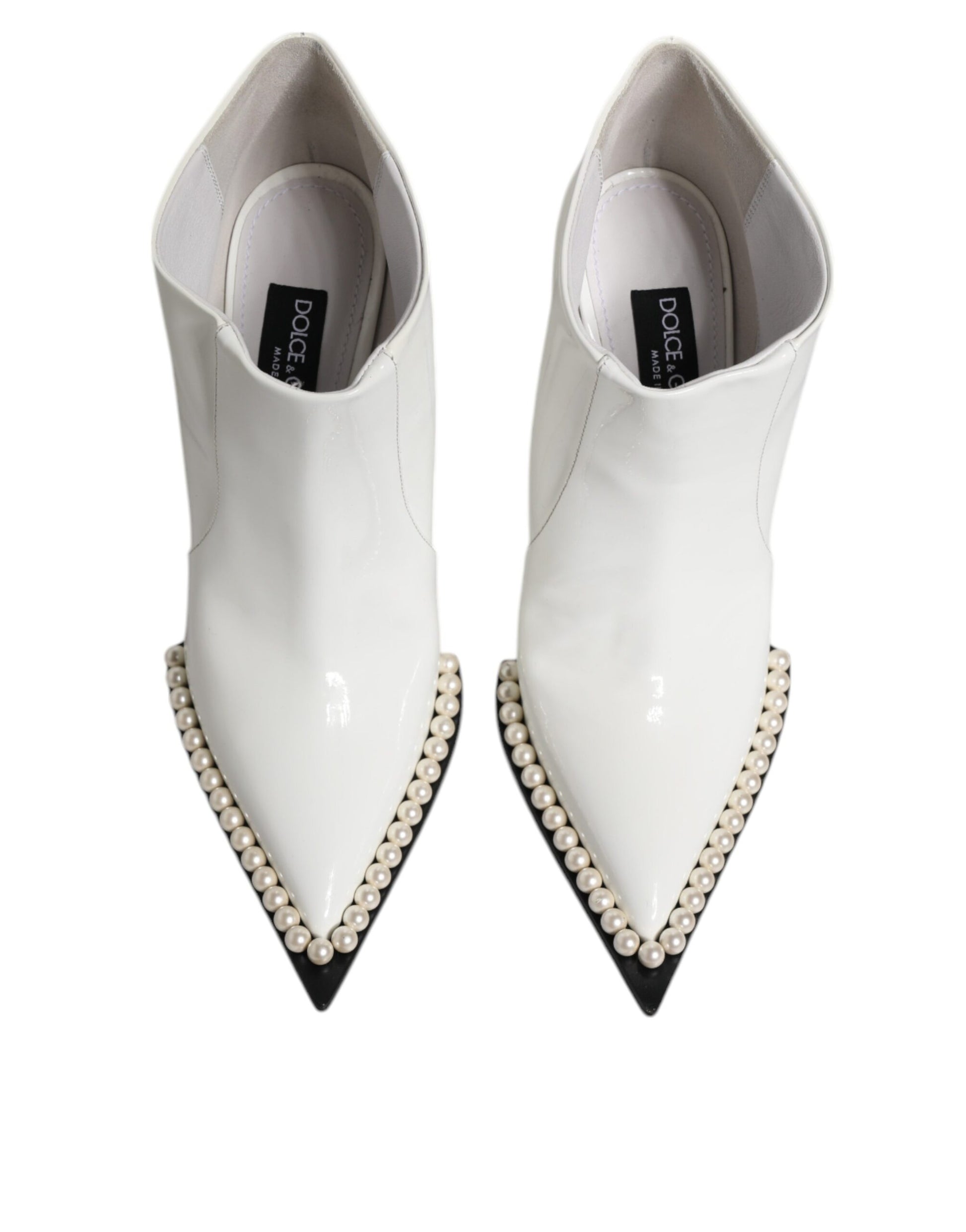 Dolce & Gabbana White Faux Pearl Leather Pointed Toe Ankle Boot Shoes by Dolce & Gabbana