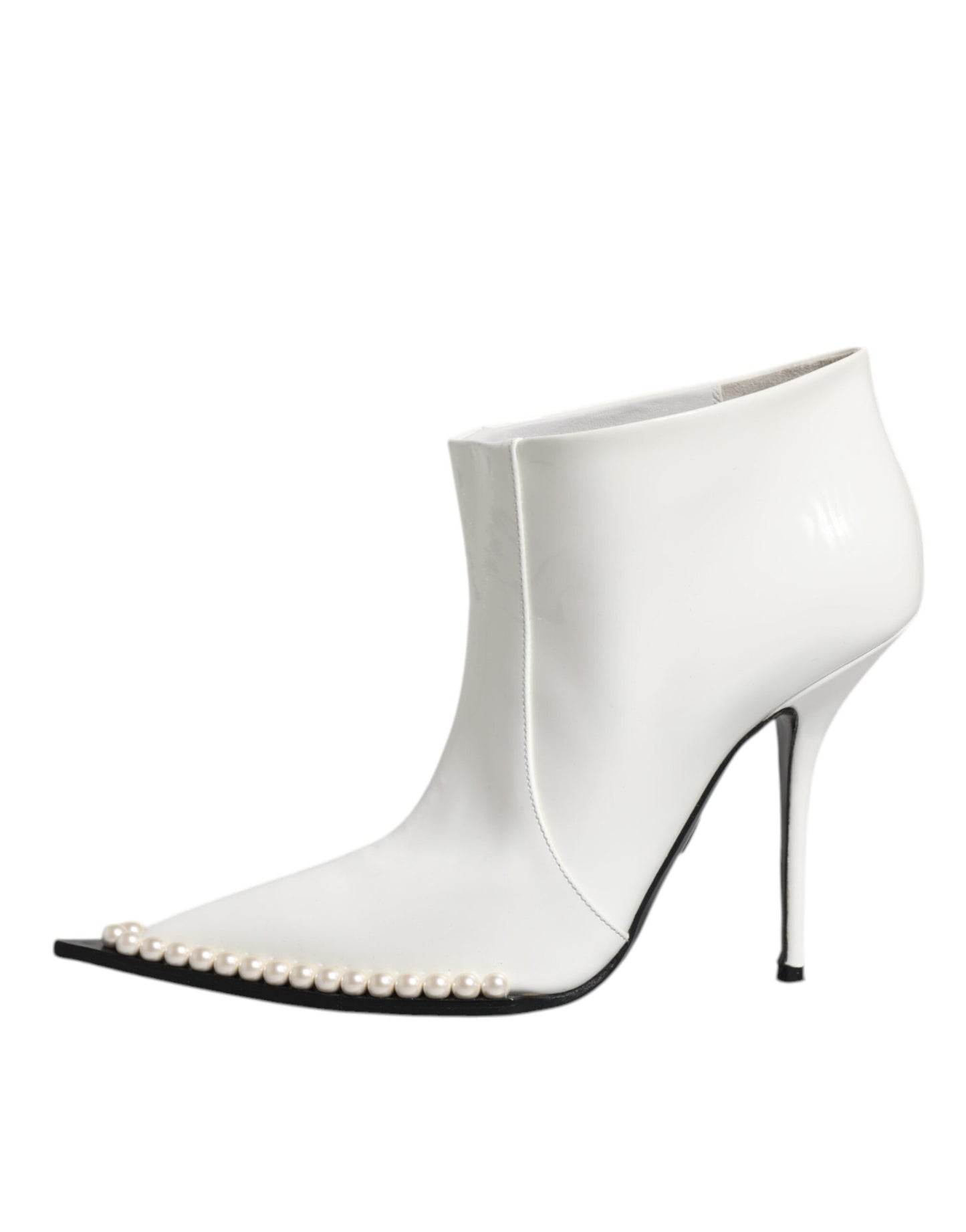 Dolce & Gabbana White Faux Pearl Leather Pointed Toe Ankle Boot Shoes by Dolce & Gabbana