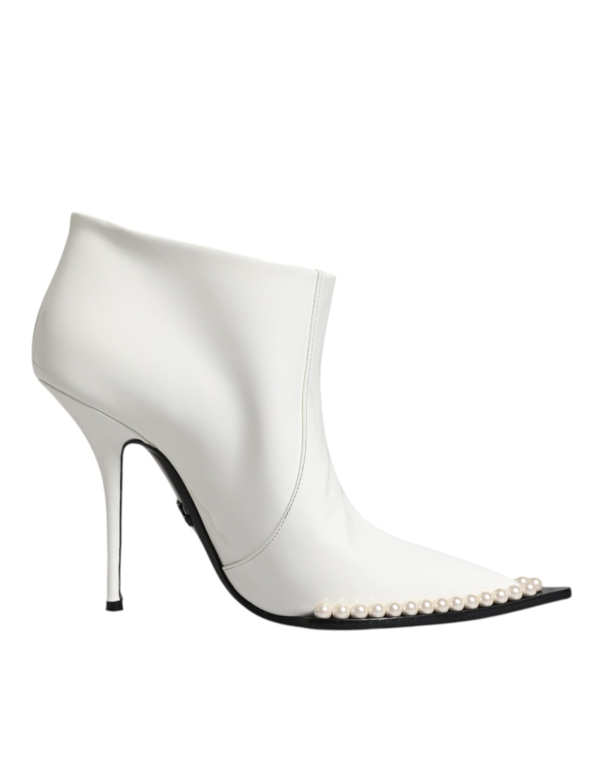 Dolce & Gabbana White Faux Pearl Leather Pointed Toe Ankle Boot Shoes by Dolce & Gabbana