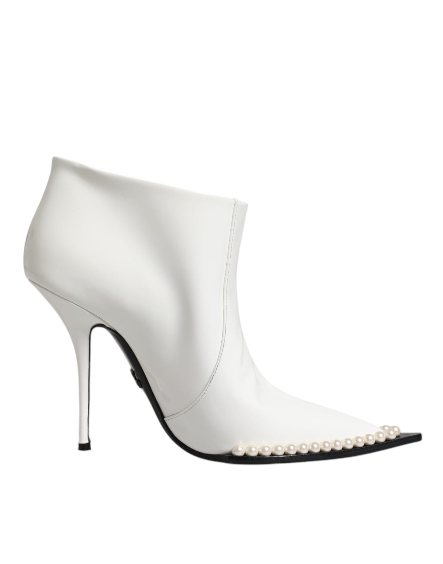 Dolce & Gabbana White Faux Pearl Leather Pointed Toe Ankle Boot Shoes by Dolce & Gabbana