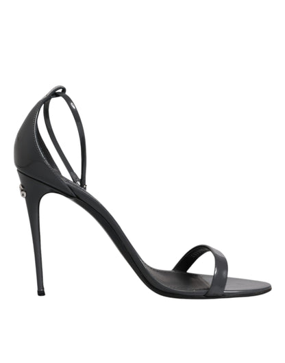 Dolce & Gabbana Grey Leather Ankle Strap Heel Sandals Shoes by Dolce & Gabbana