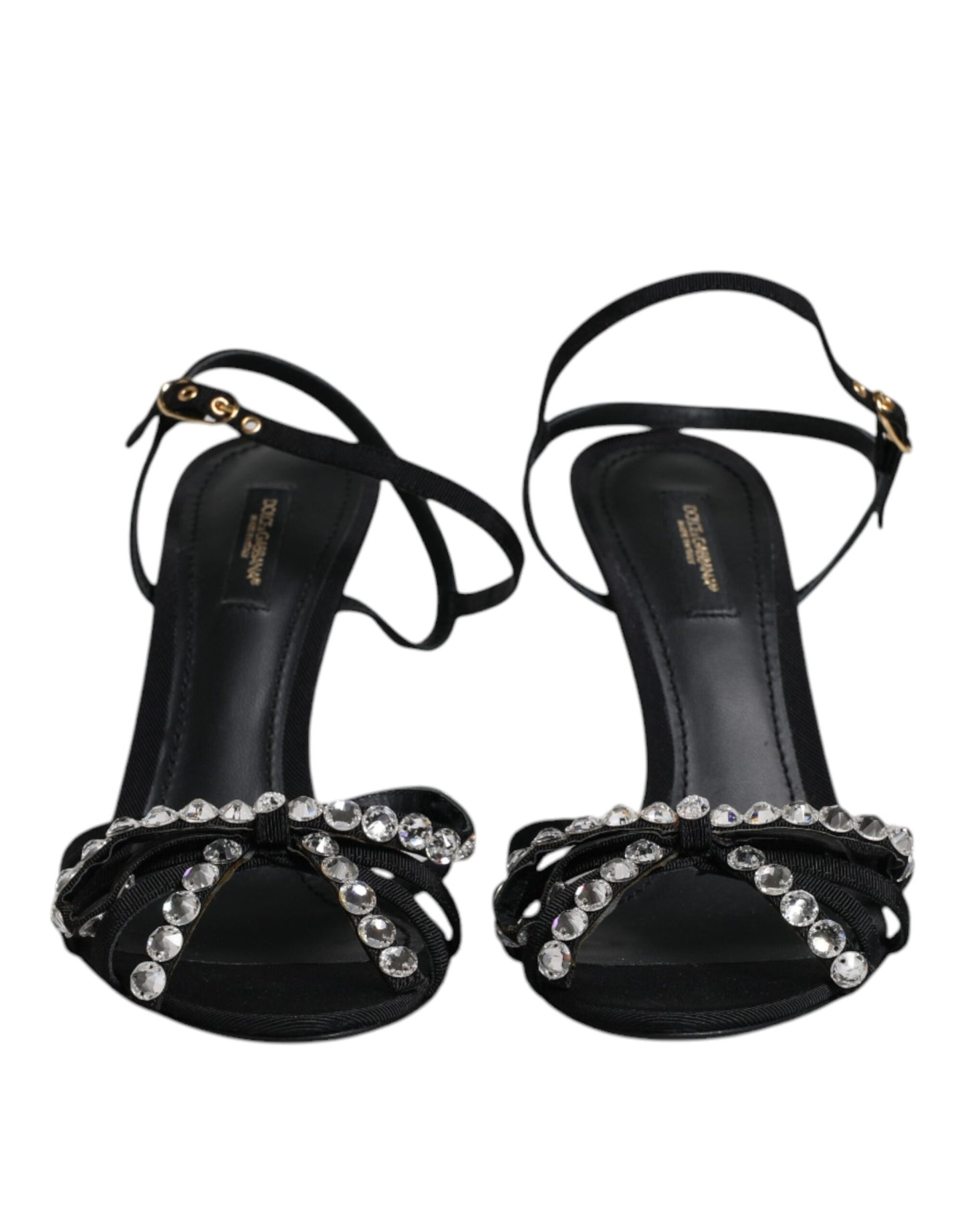 Dolce & Gabbana Black Leather Crystal Bow KEIRA Sandals Shoes by Dolce & Gabbana