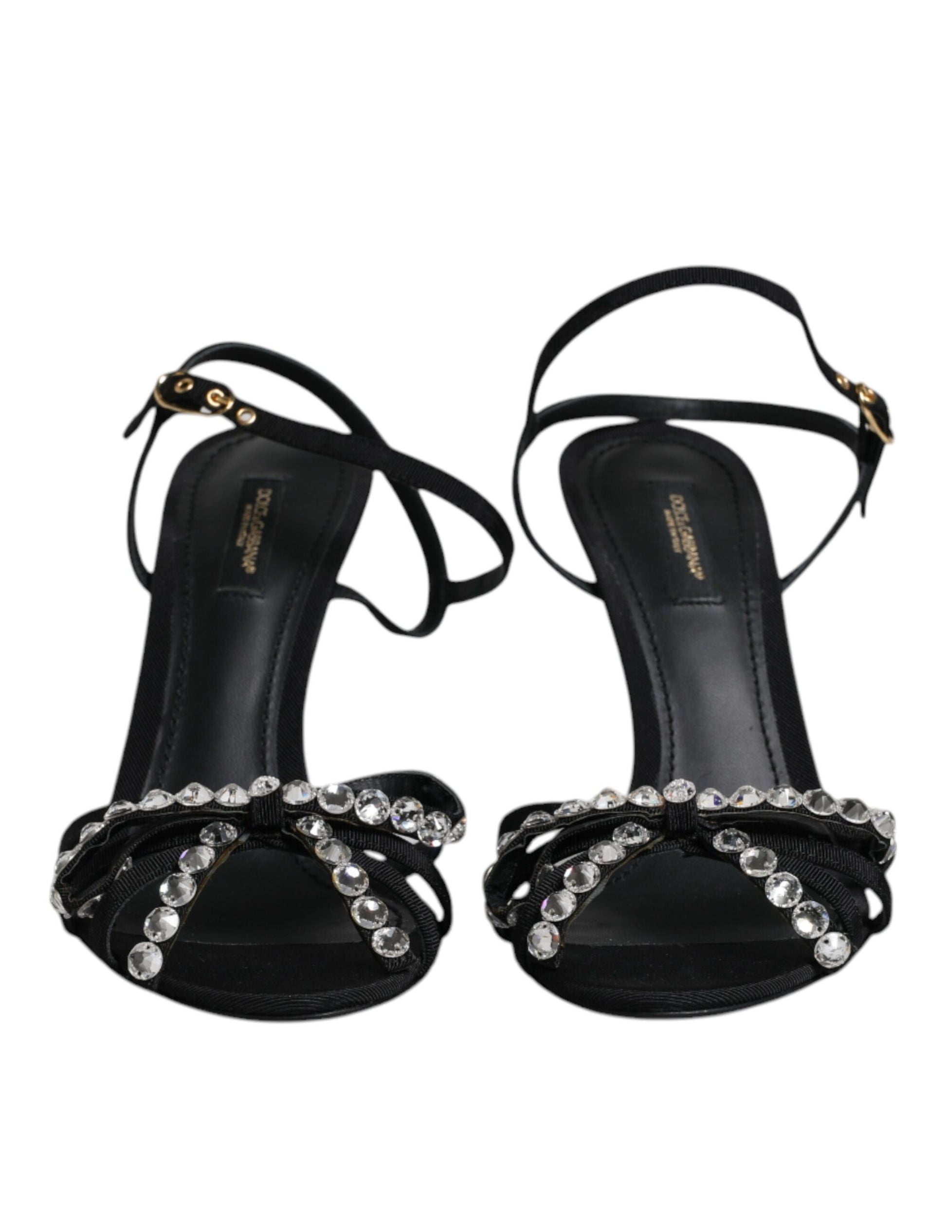 Dolce & Gabbana Black Leather Crystal Bow KEIRA Sandals Shoes by Dolce & Gabbana